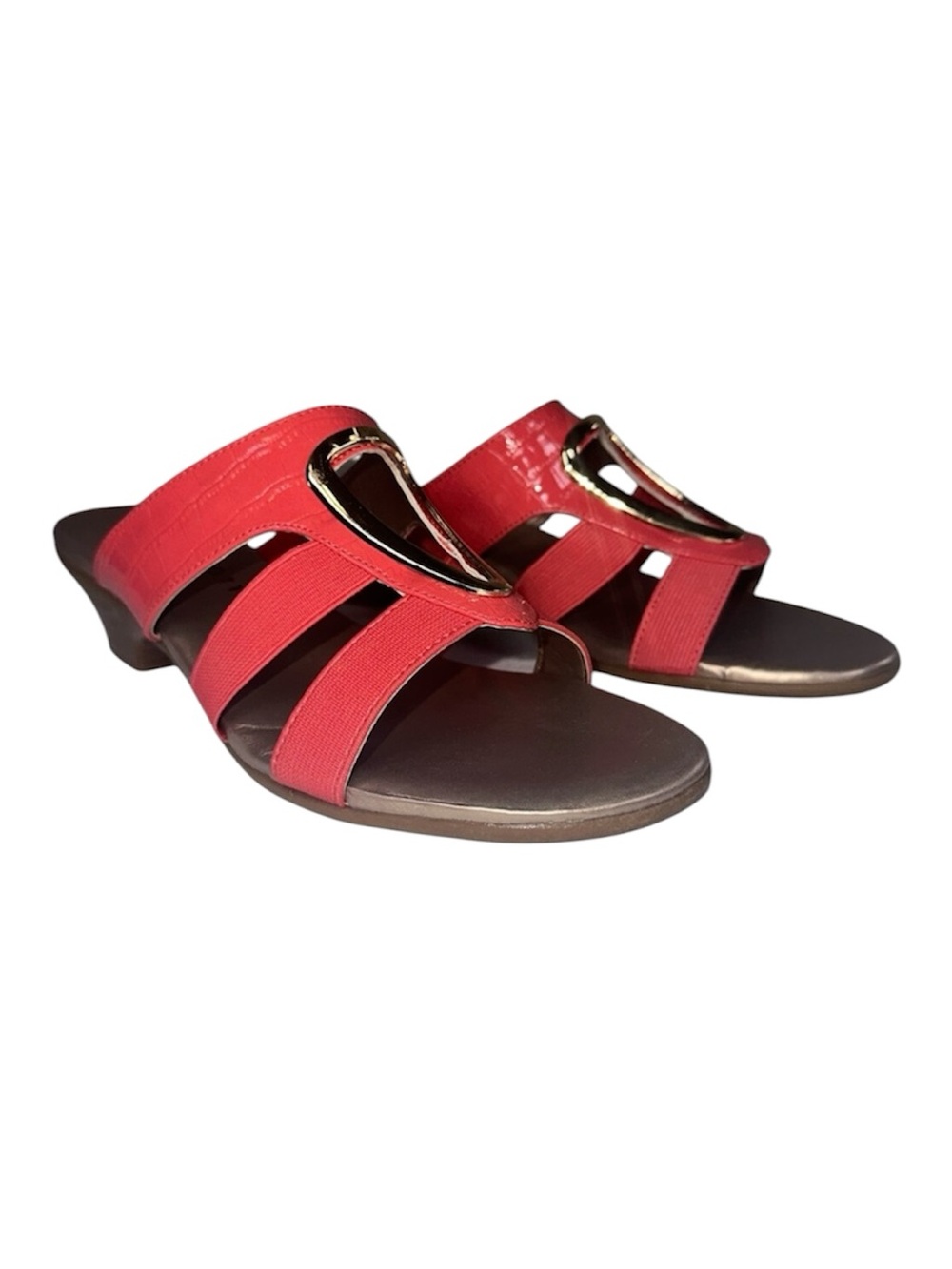 Karen Scott Engle Coral Croc Slide Sandals Gold Hardware Comfort Mule Size 7.5